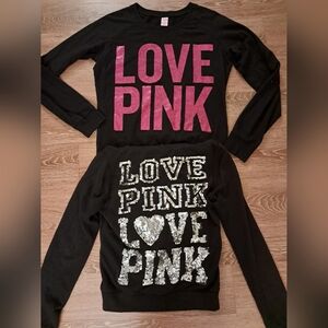 PINK Victoria's Secret bling Sequins Glitter Sweatshirt + Hoodie Bundle Small
